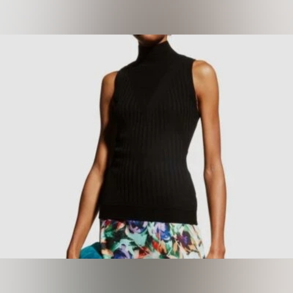 Milly Women's Black Chevron Turtleneck Tank Top Size P/small